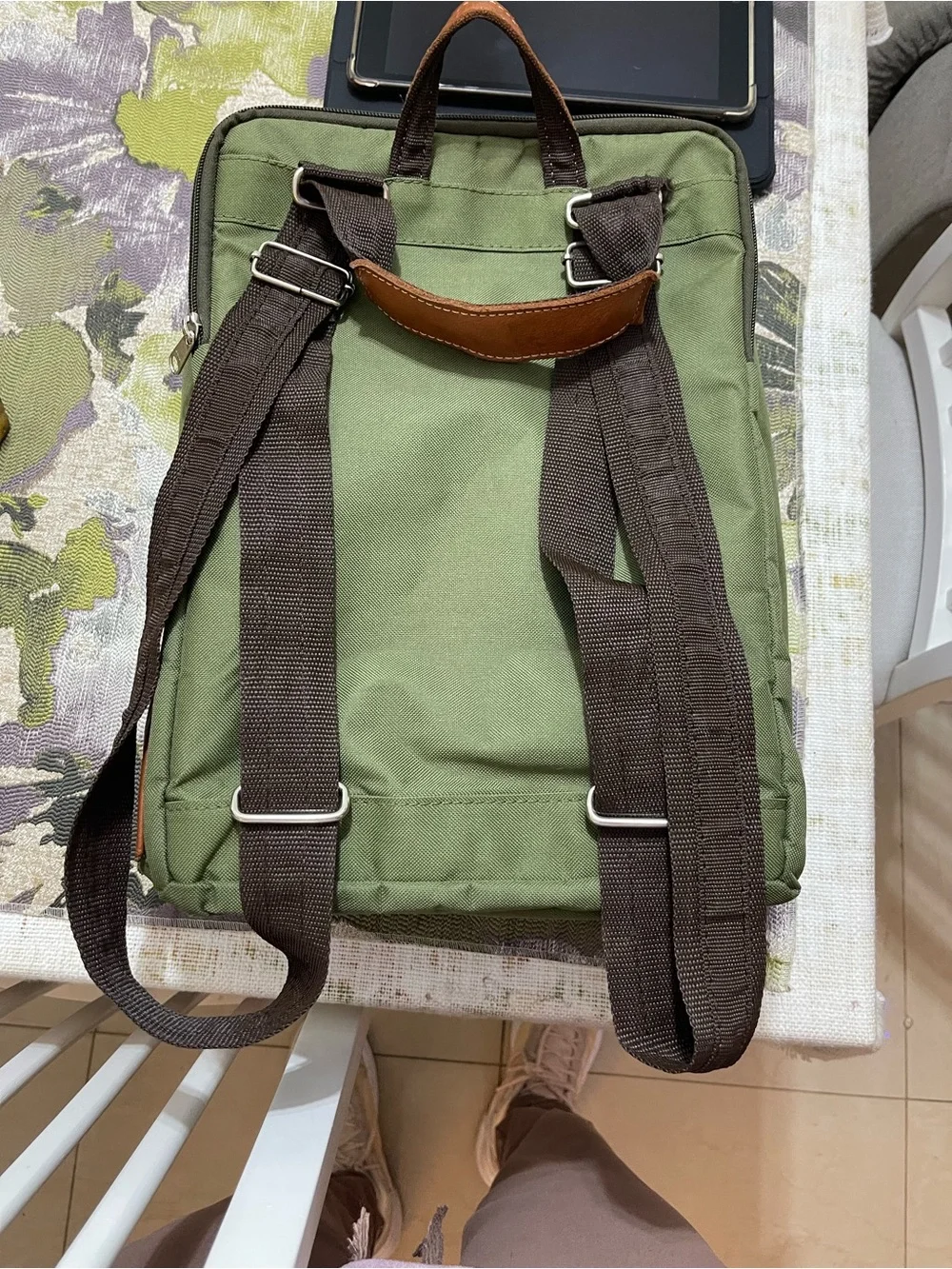 Amanda Olive Green Backpack with Brown Trim (matera )